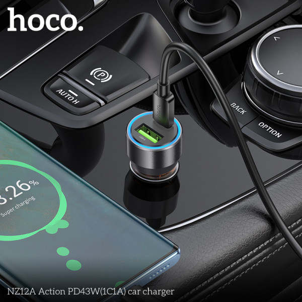 Incarcator auto Hoco NZ12A Action PD 43W [Transparent-Black]