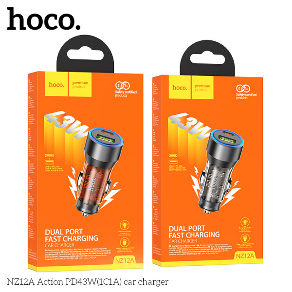 Incarcator auto Hoco NZ12A Action PD 43W [Transparent-Black]