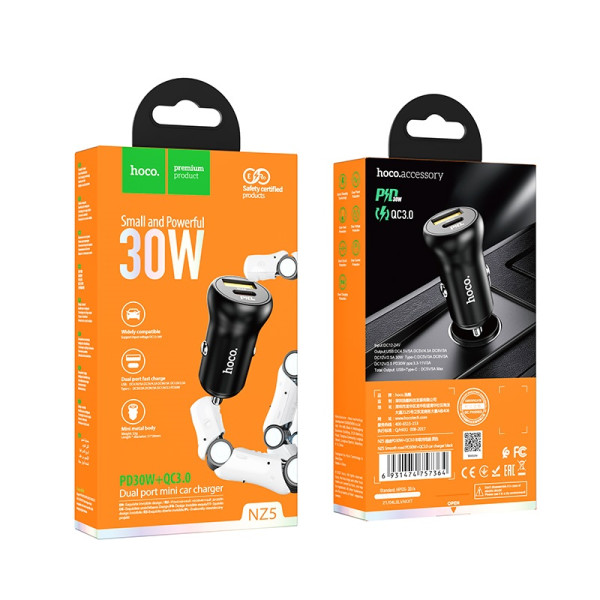Авто зарядка Hoco NZ5 Smooth (PD30W+QC3.0) [Black]