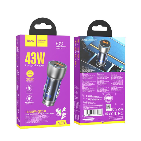 Авто зарядки Hoco NZ8 Sprinter  (PD25W+QC3.0 43W) [Blue]