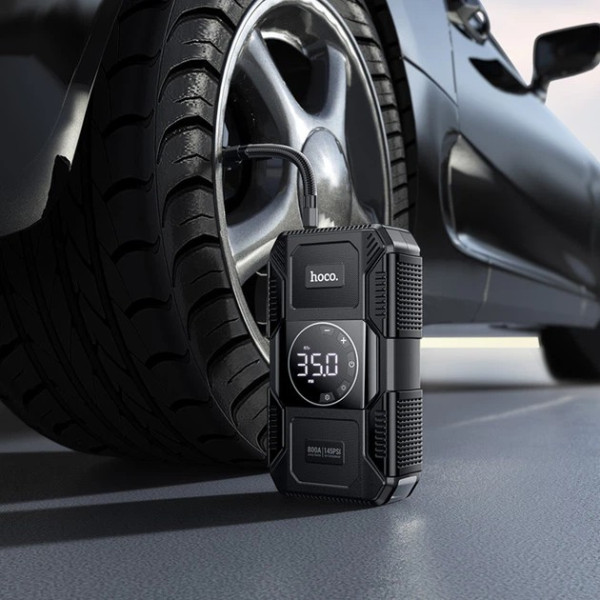 Starter și compresor Hoco QS6 Clever Intelligent air pump+emergency start-up power bank(8000mAh) [Black]