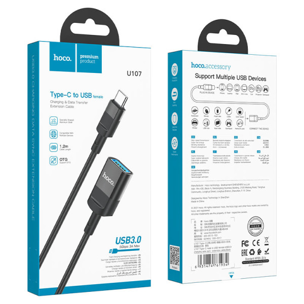 Cablu Hoco U107 Type-C male to USB female USB3.0 (1.2m) [Black]