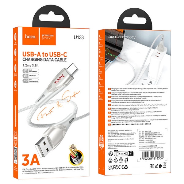 Cablu Hoco U133 Monte PD USB-A to Type-C  [Gray]