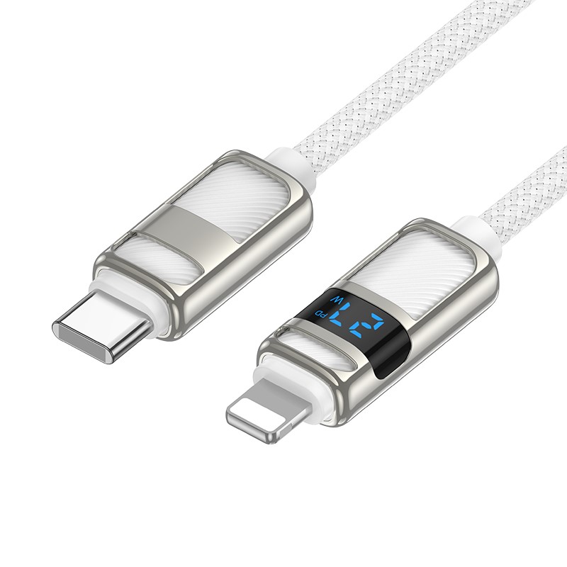 Cablu Hoco U137 Line PD charging data cable with display iP [White]