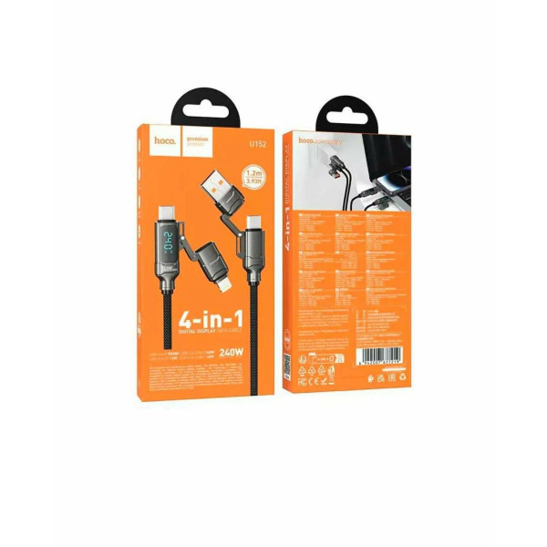 Cablu Hoco U152 Fortune 240W 4-in-1 charging data cable with display USB/C to iP/C [Black]