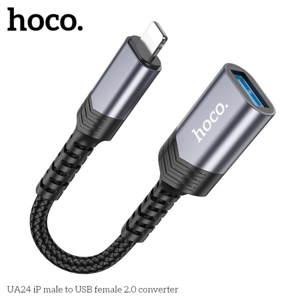 Adaptor Hoco UA24 Lightning male to USB female 2.0 [Matal-Gray]