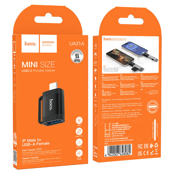 Адаптер Hoco UA31A iP male to USB female OTG [Black]