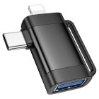 Адаптер Hoco UA31F iP male/Type-C male to USB female OTG 2-in-1 [Black]