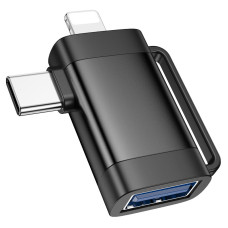 Адаптер Hoco UA31F iP male/Type-C male to USB female OTG 2-in-1 [Black]