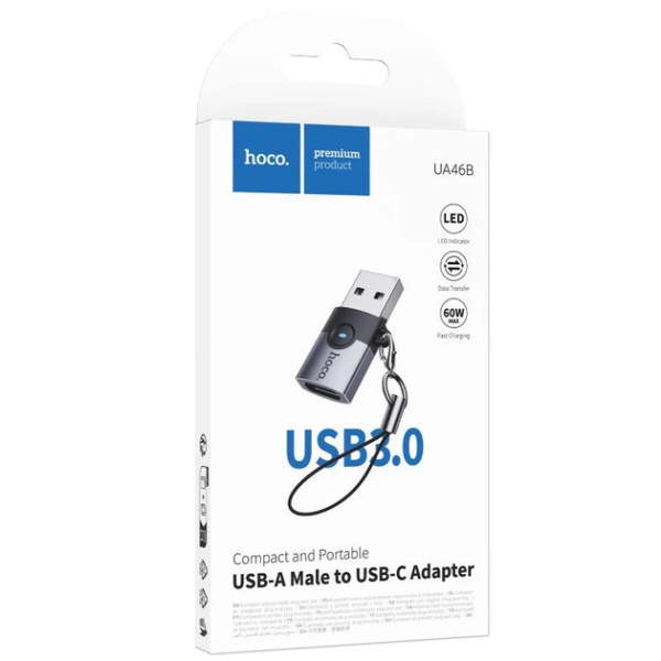 Adaptor Hoco UA46B Victory USB male to Type-C female adapter [Metal gray]