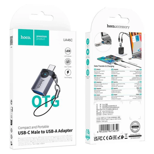 Адаптер Hoco UA46C Victory Type-C male to USB female adapter [Metal gray]