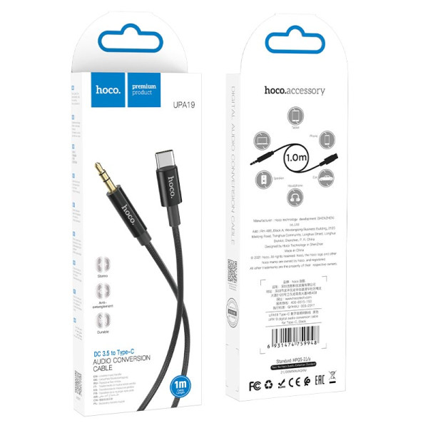 Cablu Hoco UPA19 Audio AUX 3.5mm to Type-C (1m) [Black]