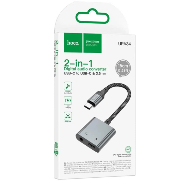 Adaptor Hoco UPA34 digital audio converter Type-C to Type-C+3.5 [Metal gray]