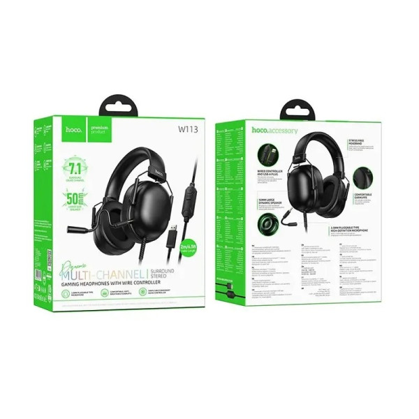 Casti Hoco W113 Dynamic USB7.1 channel gaming headphones [Black]