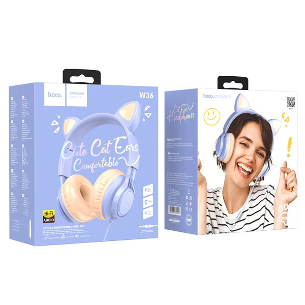 Casti Hoco W36 Cat ear with mic [Dream-Blue]