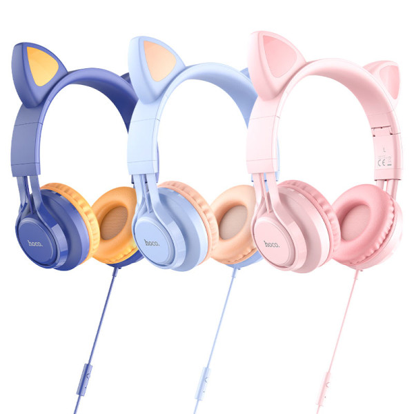 Casti Hoco W36 Cat ear with mic [Pink]