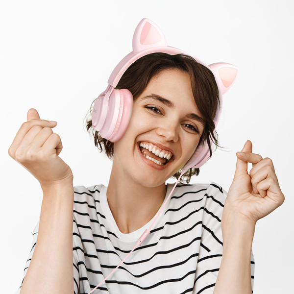 Casti Hoco W36 Cat ear with mic [Pink]