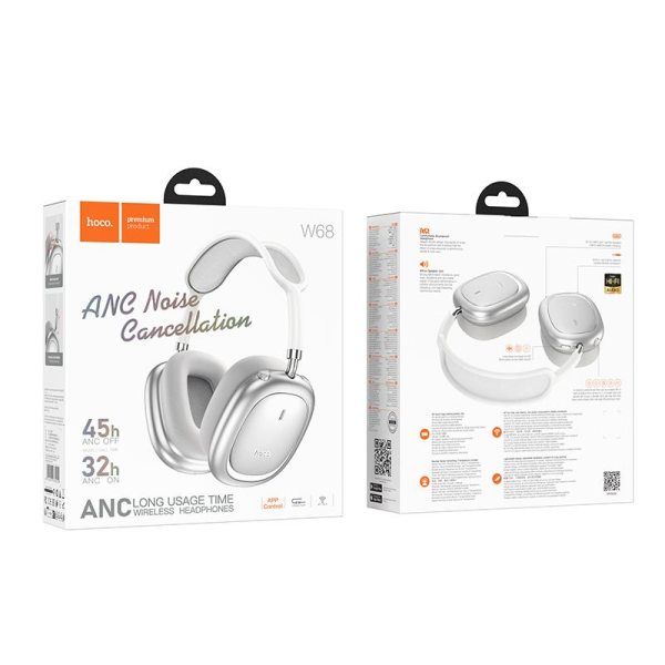 Наушники беспроводные Hoco W68 Calma ANC noise-canceling BT headphones(App) [Silver]