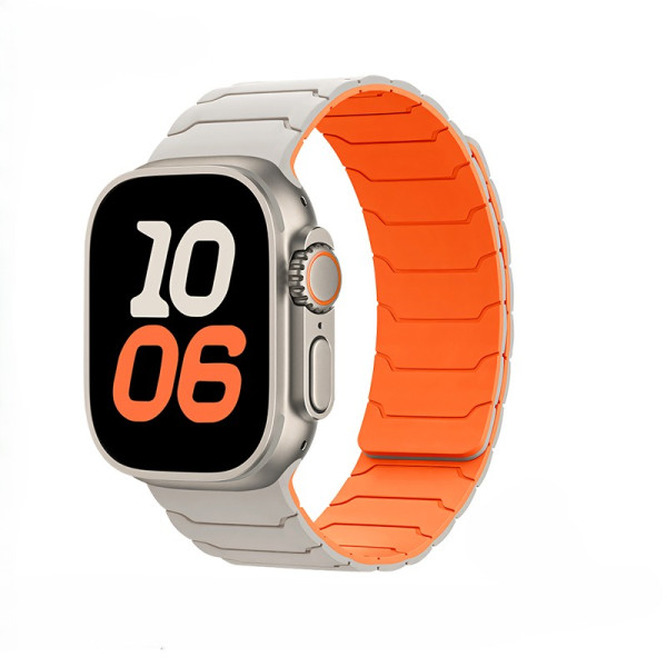 Curea smartwatch Hoco iWatch WA39 Flexible series magnetic silicone strap(44/45/46/49mm) [starlight with orange]