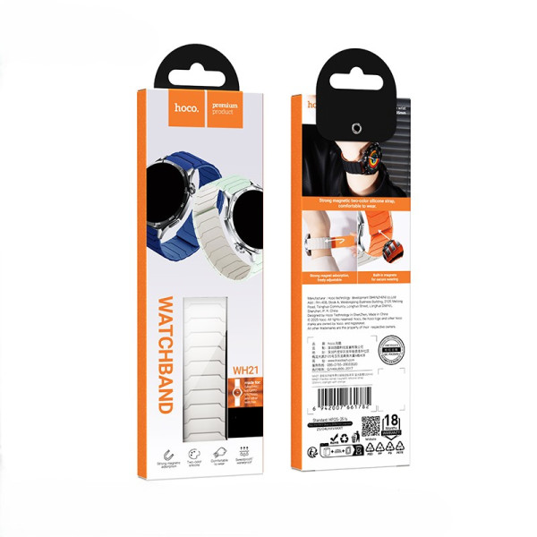 Curea smartwatch Hoco iWatch WH21 Flexible series magnetic silicone strap(20mm) [Starlight with orange]