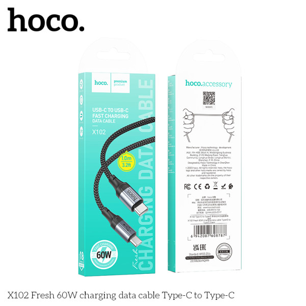 Кабель Hoco X102 Fresh 60W charging data cable Type-C to Type-C (1м) [Black]