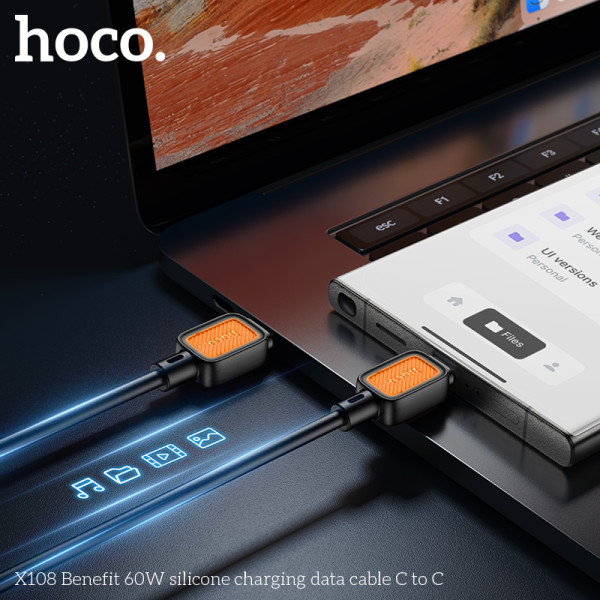 Кабель Hoco X108 Benefit 60W silicone charging data Type-C to Type-C (1m) [Black]