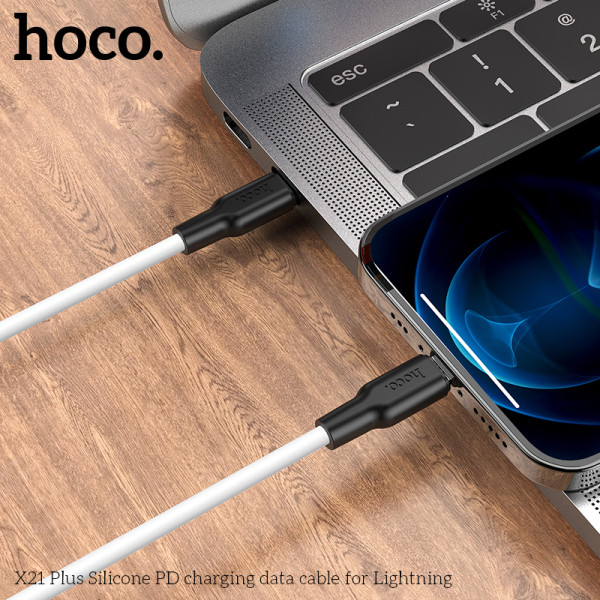 Кабель Hoco X21 Plus Silicone PD charging data for iP (1m) [Black-and-White]