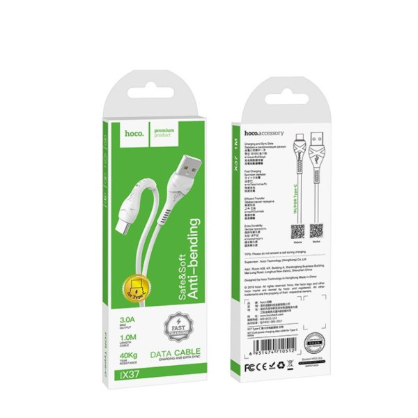Cablu Hoco X37 Cool power Type-C 3A (1m) [White]