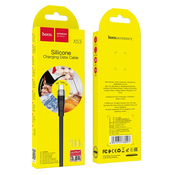 Кабель Hoco X53 Angel Silicone Charging Data Cable Type-C 3A (1м) [Black]