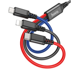 Cablu Hoco X76 4-in-1 Super charging cable Lightning+Type-C+Micro (1m) [Black/Red/Blue]