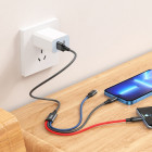Cablu Hoco X76 4-in-1 Super charging cable Lightning+Type-C+Micro (1m) [Black/Red/Blue]