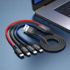Кабель Hoco X76 4-in-1 Super charging cable Lightning*2+Type-C+Micro (1м) [Black/Red/Blue]