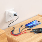 Cablu Hoco X76 4-in-1 Super charging cable Type-C*2+Lightning+Micro (1m) [Black/Red/Blue]