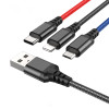 Кабель Hoco X76 3-in-1 Super charging cable iP+Type-C+Micro (L=1m) [Black/Red/Blue]