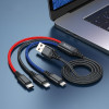 Кабель Hoco X76 3-in-1 Super charging cable iP+Type-C+Micro (L=1m) [Black/Red/Blue]