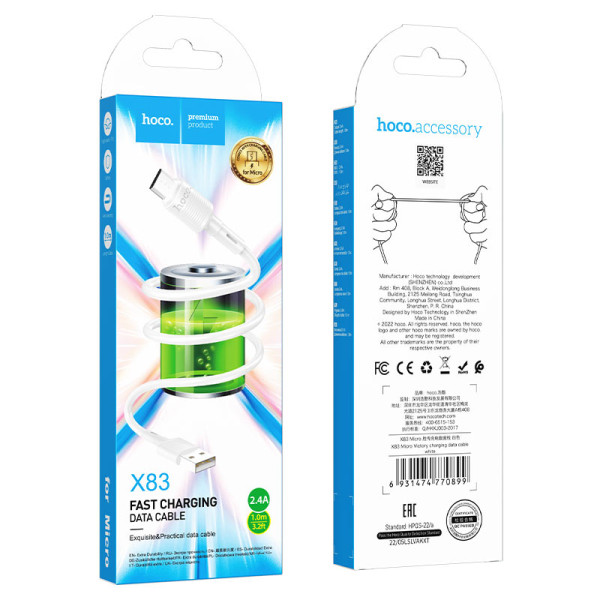 Cablu Hoco X83 Victory data cable For Micro 2.4A (1M)[White]