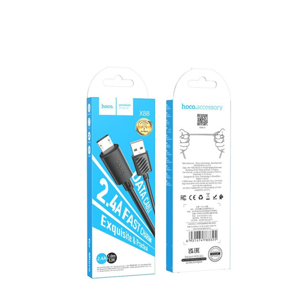 Cablu Hoco X88 Gratified Micro 2.4A (1м) [Black]