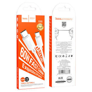 Кабель Hoco X88 Gratified 60W charging data cable for Type-C to Type-C [White]