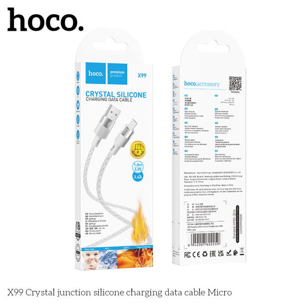 Кабель Hoco X99 Crystal junction silicone charging data cable Micro (1м) [Grey]