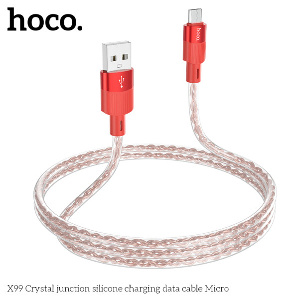 Cablu Hoco X99 Crystal junction silicone charging data cable Micro (1m) [Red]