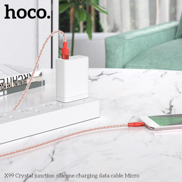 Cablu Hoco X99 Crystal junction silicone charging data cable Micro (1m) [Red]