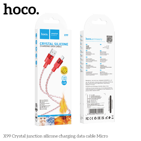 Cablu Hoco X99 Crystal junction silicone charging data cable Micro (1m) [Red]