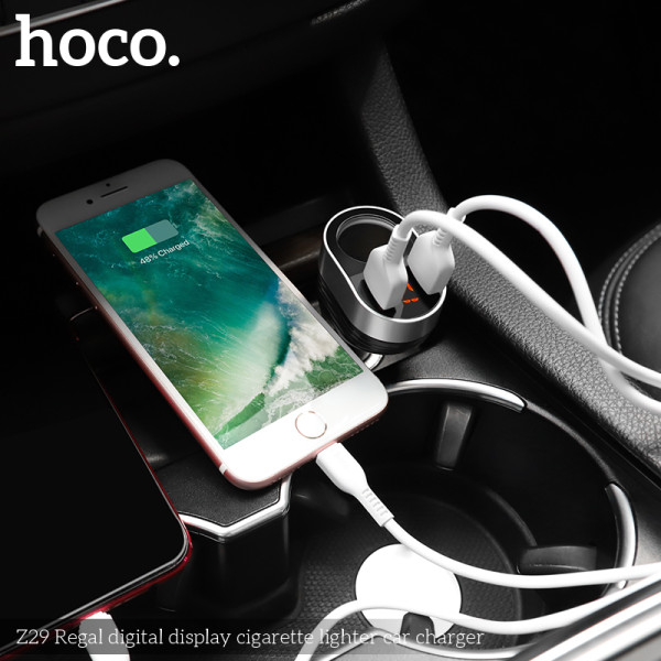 Авто-Зарядка Hoco Z39 Digital Display [Black]