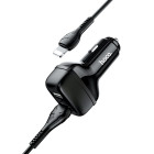 Incarcator auto Hoco Z36 Leader 2 USB + Cablu Lighting (2.4A) [Black]