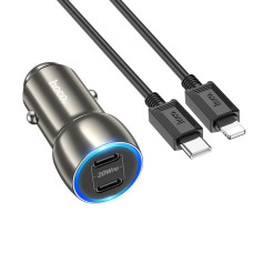 Incarcatod auto Hoco Z48 Tough + Cablu USB-C to Lighting (40W) [Metal-Gray]