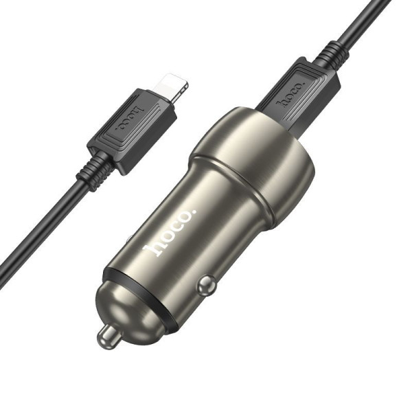 Авто-Зарядка Hoco Z48 Tough + Cablu USB-C to Lighting (40W) [Metal-Gray]