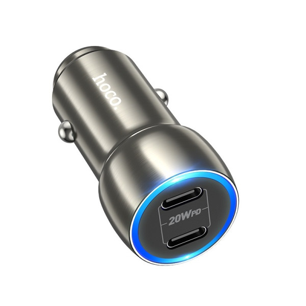 Авто-Зарядка Hoco Z48 Tough + Cablu USB-C to Lighting (40W) [Metal-Gray]