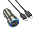 Авто-Зарядка Hoco Z48 Tough + Cablu USB-C to USB-C (40W) [Metal-Gray]