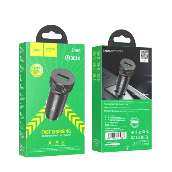 Incarcator Auto Hoco Z49A Level single port (QC3,0)[Black]