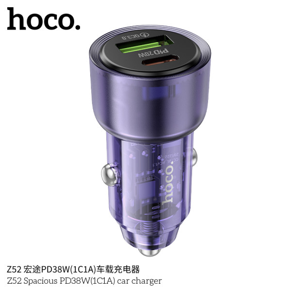 Incarcator auto Hoco Z52 Spacious PD38W(1C1A) [Transparent-Black]